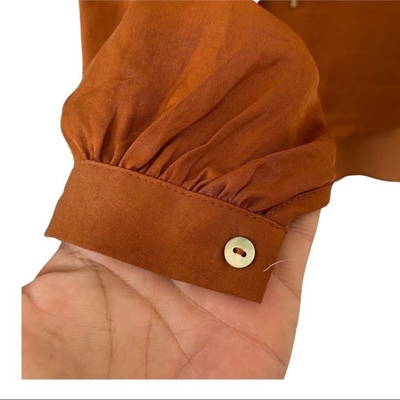 H&M bohemian tan flowy long sleeve top 4 EUC - Picture 2 of 8